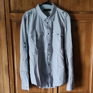 Calvin Klein Jeans Light Gray Lomg Sleeve Button-Up Shirt Mens Size XL